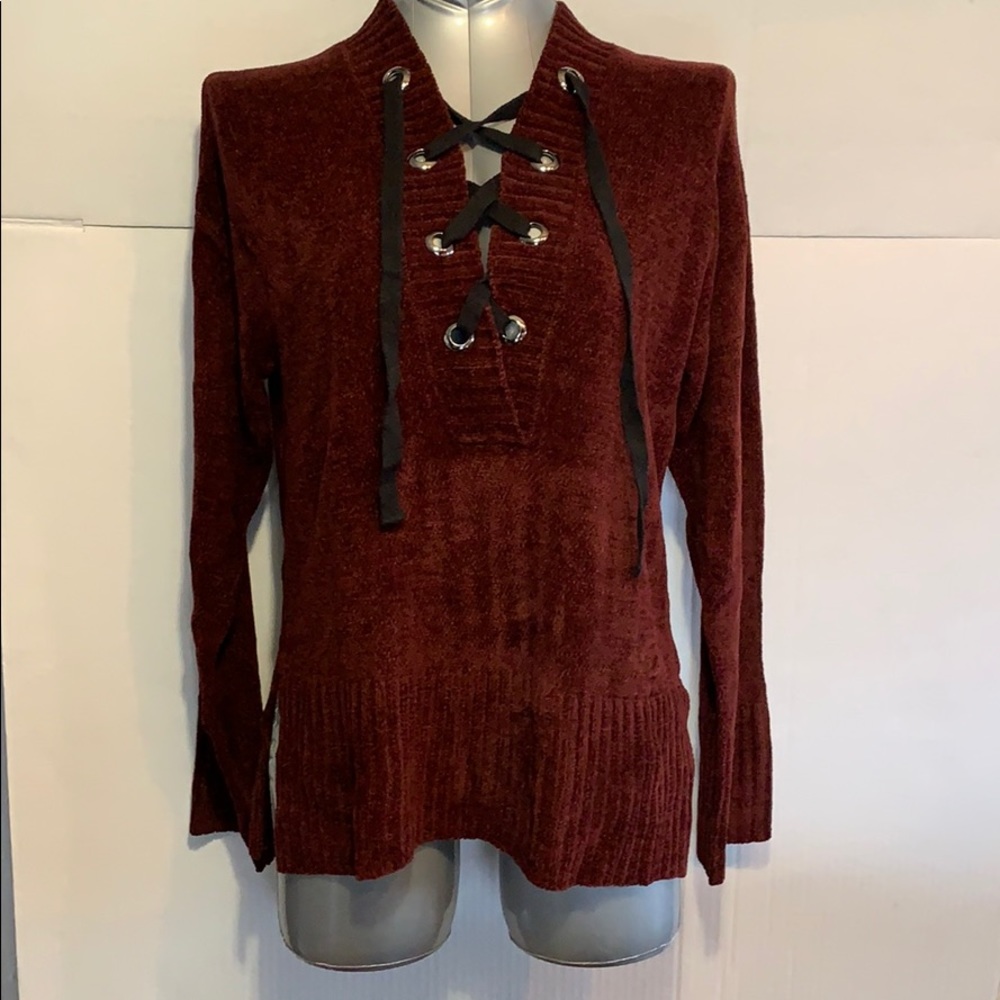 SALE!!! Rust chenille lace up sweater.